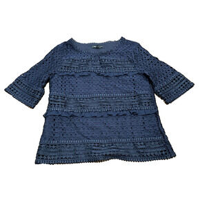 Banana Republic Women's Blue 3/4 Sleeve Lined Eyelet Lace Blouse Top Size XS